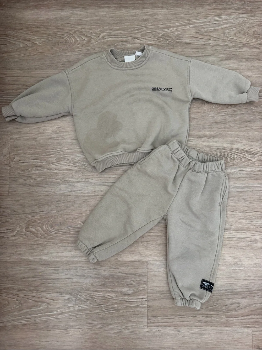 ZARA Toddler Boy Grey ‘Great View’ Sweatshirt and Jogger Matching Set 2 years